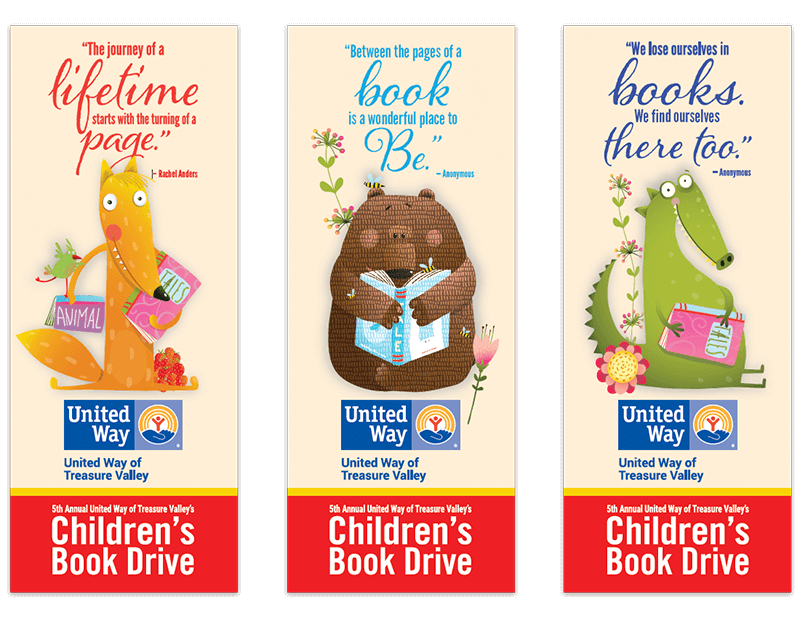United Way children's book drive bookmarks